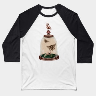 Watercolor Barn Owl Hummingbird Skull and Death Moth Dark Academia Cloche With Raven Botanical Green Moss Halloween Watercolor Baseball T-Shirt